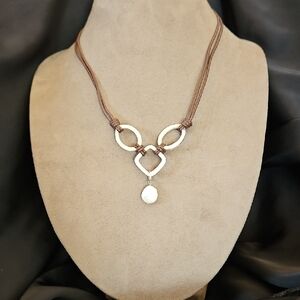 Retired Silpada Sterling Silver Brown Leather Coin Pearl Necklace